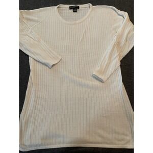 METROPOLITAN NEW YORK 10001 Tunic Sweater White Ribbed Knit Acrylic Super Soft M